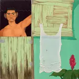 Bony Ramirez, La Mancha De Plátano, 2022, acrylic, color pencil, oil pastel, marker, artist's worn tank top and Bristol paper on panel