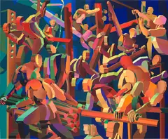 Jonathan Chapline, The Builders, 2020, Flashe and acrylic on panel