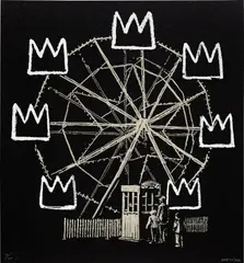 Banksquiat (Grey) by Banksy, 2019, screenprint on grey card, sold May 2023
