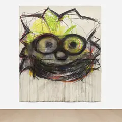 Joyce Pensato, Smackdown! Lisa, 2018, charcoal and pastel on paper, in 2 parts