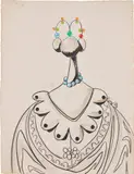 George Condo, Figure with Pearls, 1992, gouache, charcoal and colored pencil on paper