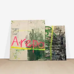 Oscar Murillo, Untitled (stack), 2012, oil, oilstick, graphite and dirt on canvas, in 2 parts