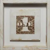 Tom Sachs, Mini One, 2008, synthetic polymer and pyrography on plywood, in artist's frame