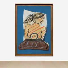 Woman in Purse by Ella Kruglyanskaya, 2020, water-based paint on paper, sold May 2023