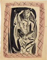 The Devil by Louis Fratino, 2018, glue and ink on newsprint, offered May 2023