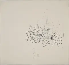 Untitled by Julie Mehretu, 2001, ink on Mylar and paper, sold May 2023