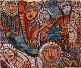 Janet Sobel, untitled, 1948, gouache on paper mounted on board