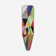 Shield, #3 by Jeffrey Gibson (Choctaw & Cherokee), 2012, deer hide, nails and acrylic paint on found ironing board, sold Sep 2023