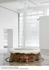 Urs Fischer, The Trouble with Being Born, 2015, cast brass, stainless steel tubing, powder coating, electric pump, brass spray nozzle and rubber gasket