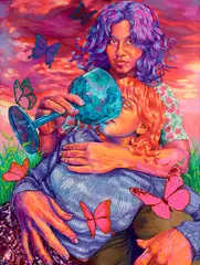 Hannah Lupton Reinhard, The Matriarch (mother nature), 2021, oil, acrylic, Swarovski crystals and glitter on canvas