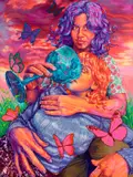 Hannah Lupton Reinhard, The Matriarch (mother nature), 2021, oil, acrylic, Swarovski crystals and glitter on canvas