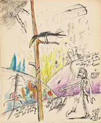 H. C. Westermann, Untitled, 1972, ink and watercolor on folded paper, with embellished envelope