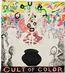 Cult of Color by Trenton Doyle Hancock, 2004, mixed media, paper and canvas collage on paper, sold Sep 2023