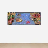 Kate Pincus-Whitney, Shelter from the Storm from the series Theater of the Dinner Table, 2020, acrylic and PolyColor on carved wooden door
