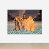 Nengi Omuku, Nearing, 2019, oil on aso oke