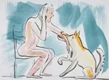 Camille Henrot, Study for Failed Dog Training (Minor Concerns), 2017, watercolor on paper mounted to board