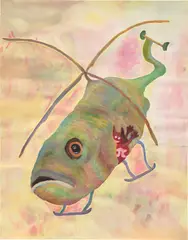 Oscarcopter Stonejam-Pi by Jan Gatewood, 2020, oil pastel, oilstick, fabric dye, industrial salt and fabric spray paint on paper, offered Sep 2023