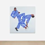 Emmanuel Taku, Blue Hysteria, 2022, acrylic and paper collage on canvas
