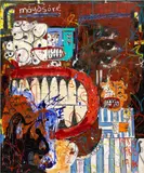 Móyòsóré Martins, Sentiments Melange, 2022, oil, oilstick, charcoal, ink and collage on canvas