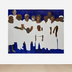Gideon Appah, Boahene 2, 2019, acrylic on stitched canvas