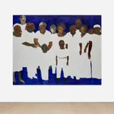 Gideon Appah, Boahene 2, 2019, acrylic on stitched canvas