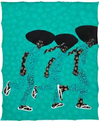Raising boys, ngesintu by Wonder Buhle Mbambo, 2021, acrylic and metallic gold on unstretched canvas, sold Sep 2023