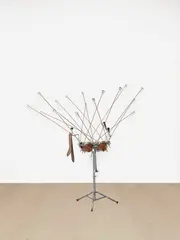 Orlando Francisco, Topógrafos, 2003, shot glasses, bongos, drum hardware, steel rods, Colombian pod, leather rattle and cowbell