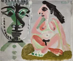 Pablo Picasso, Tête d'homme et nu assis, oil and Ripolin on canvas
