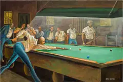 Untitled by Ernie Barnes, 1973, acrylic on canvas, sold Nov 2023