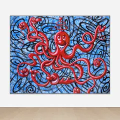 Kenny Scharf, Controlopuss II, 2018, oil, acrylic and spray paint on linen, in artist's powder-coated aluminum frame