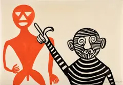 Brothers, right by Alexander Calder, 1965, gouache and ink on paper, sold Nov 2023