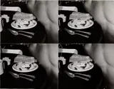 Andy Warhol, Plate of Food with Man's Chest, 1976–1986, four gelatin silver prints stitched with thread