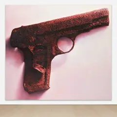 Gottfried Helnwein, Untitled (Red Gun II), 2008, mixed media, oil and acrylic on canvas