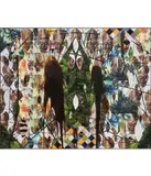 Rashid Johnson, Untitled Escape Collage, 2018, ceramic tile, mirror tile, vinyl, animal skin, branded red oak flooring, spray enamel, oil stick, black soap and wax