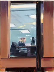 Study for Review by Caroline Walker, 2018, oil on unstretched canvas, sold Nov 2023