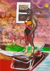 Mosie Romney, Award Winning Wisdom, 2020, oil, rhinestone and fabric on canvas