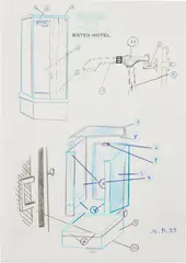 Untitled (Bates Hotel) by Martin Kippenberger, 1995, pencil and crayon on hotel stationery, sold Nov 2023