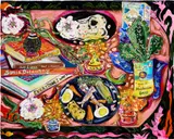 Kate Pincus-Whitney, Feast in the Neon Jungle: Rose of Jericho (winter solstice), 2020, acrylic and Polycolor on canvas