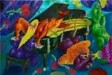 Ana Benaroya, She Can't Hear The Music, 2018, oil, acrylic and spray paint on canvas