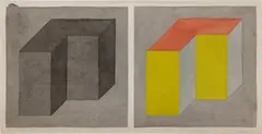 Forms Derived from a Cube (two parts) by Sol LeWitt, gouache on paper, sold Jul 2023