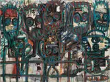 Aboudia, Untitled, 2018, acrylic, collage and oil pastel on canvas