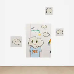 Not everyday or… by Javier Calleja, 2016, oilstick, graphite, colored pencil and acrylic on canvas, in 4 parts, sold Jul 2023