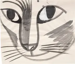 Cat's Face by Louis Fratino, 2020, ink and chalk on newsprint, sold Jul 2023