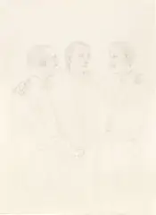 Barry, Edward and Chris by Alex Katz, 1985, pencil on paper, sold Jul 2023