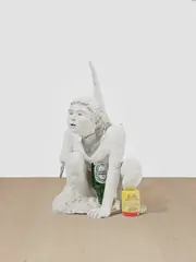 Adrián Villar Rojas, Angel from the series Lo que el fuego me trajo (What fire has brought me), 2008, plaster, wood, beer bottles and plastic bottles