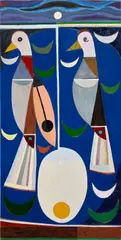 Austin Eddy, The Endlessness Of A Blue Star-Strewn Night., 2020, oil, Flashe and paper on canvas