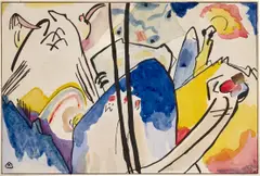 Wassily Kandinsky, Entwurf zu Komposition IV, 1911, linocut and watercolor on paper