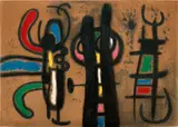 Joan Miró, Personnage et oiseaux, oil on board