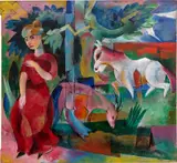 Heinrich Campendonk, Im Garten - Frau, Pferd, Ziege