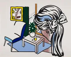 Roy Lichtenstein, Woman Contemplating a Yellow Cup (Study), 1994, tape, cut painted paper, cut printed paper and graphite pencil on board